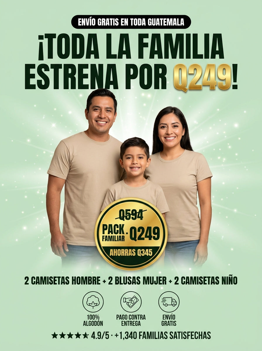 PACK FAMILIAR - 2 PLAYERAS DE HOMBRE + 2 DE MUJER + 2 DE NIÑO