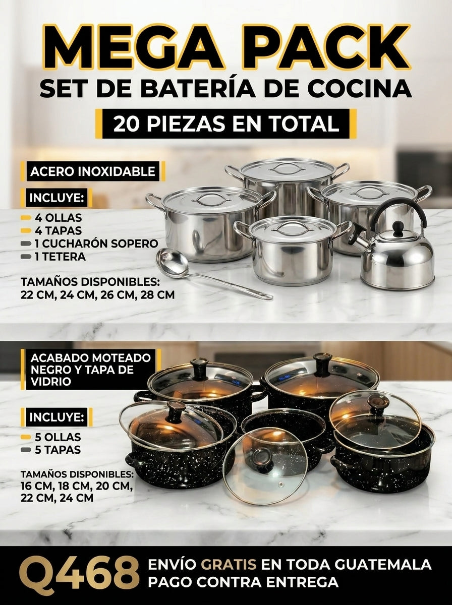 Mega Pack Set de Ollas (Acero inoxidable y Peltre)